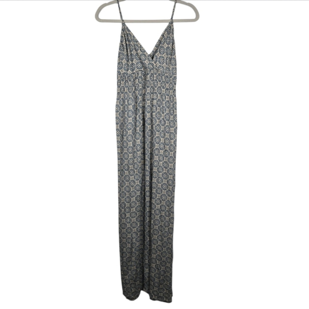 Mossimo Blue Cream Jersey Knit Medallion Print Sleeveless Maxi Dress Size Small